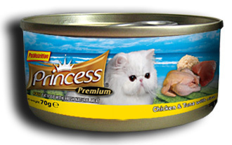 0182 2246 princess Tuna Chicken 80g - Κονσέρβα γάτας Princess Premium Κοτόπουλο Τόνος Ρύζι Φιλετάκια 70γρ
