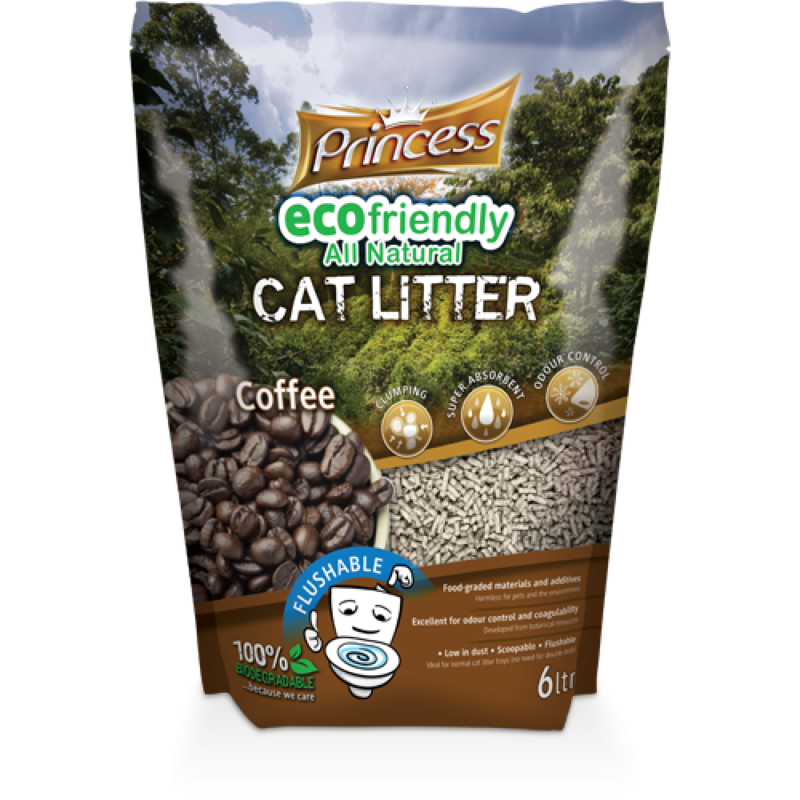 Princess Eco Biodegradable FLUSHABLE Cat Litter 6L Coffee Πετοπωλείον