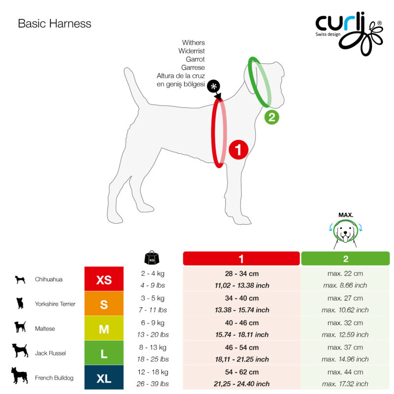 curli Basic Harness Size Chart 800x800 - CURLI VEST HARNESS CLASP AIR-MESH RED 2XS