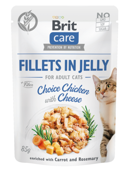 Brit Care® Cat Pouches Fillets In Jelly Chicken & Cheese with Carrot & Rosemary 85g