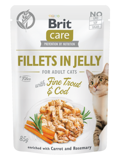 Brit Care® Cat Pouches Fillets In Jelly Fine Trout & Cod with Carrot & Rosemary 85g