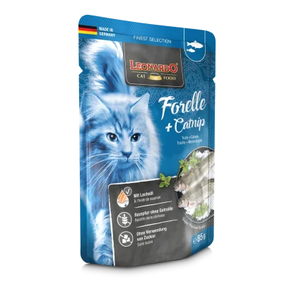 Leonardo Φακελάκι γάτας Πέστροφα + Catnip 85gr