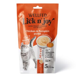 Wellfed Lick n' Joy Purée Κοτόπουλο με Κολοκύθα 70g(5x14g)