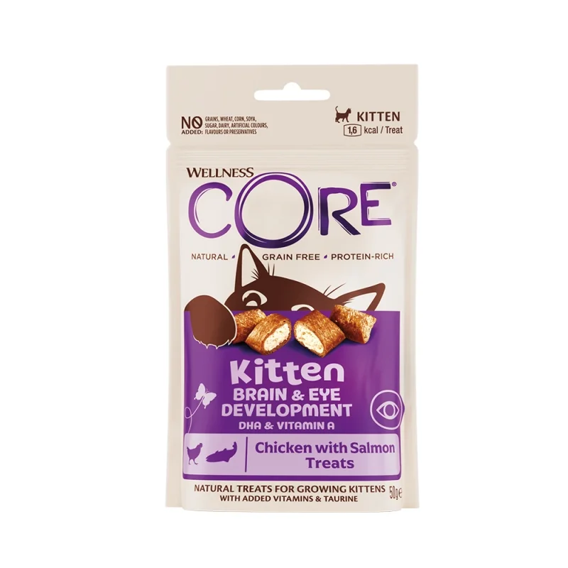 CORE TREATS Με Κοτόπουλο και Σολομό για γατάκια – Για την σωστή ανάπτυξη του εγκεφάλου και των ματιών 1 core snack gatas kitten