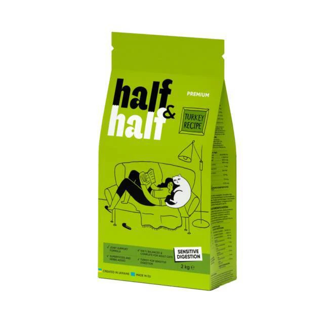 HALF & HALF CAT ADULT SENSITIVE 2kg +300g ΔΩΡΟ 1 half and half galopoula
