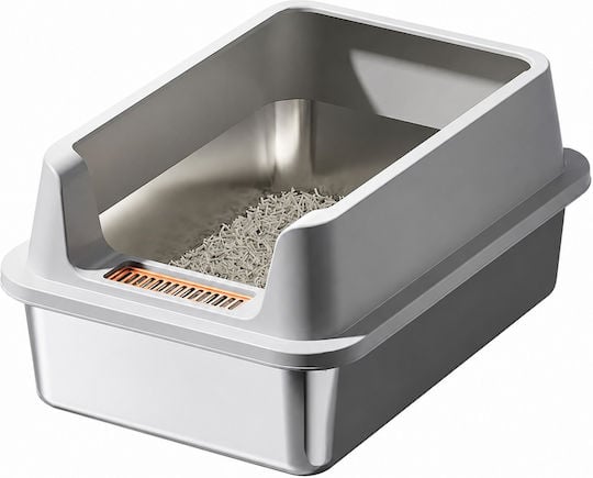 Ανοξείδωτη Αμμολεκάνη Γάτας Γκρι Μ60 x Π40 x Υ27cm 1 anokseidoti ammolekani gatas