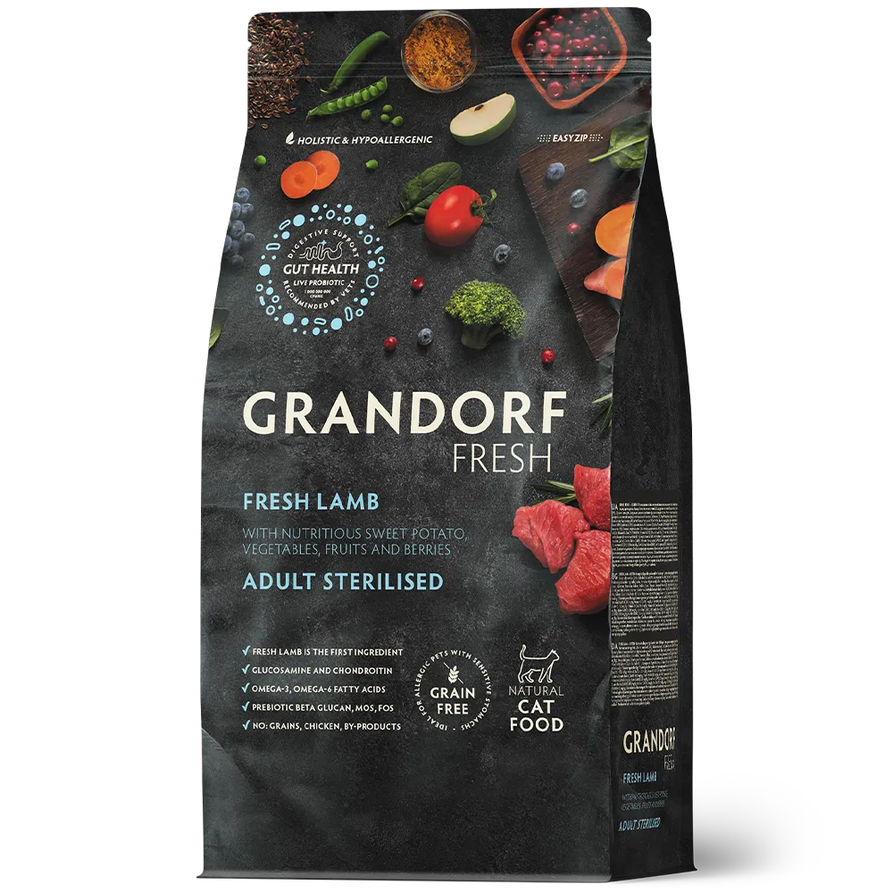Grandorf Fresh Lamb Meat With Sweet Potato For Sterilized Or Senior Cats 2kg 1 grandorf fresh cat lamb