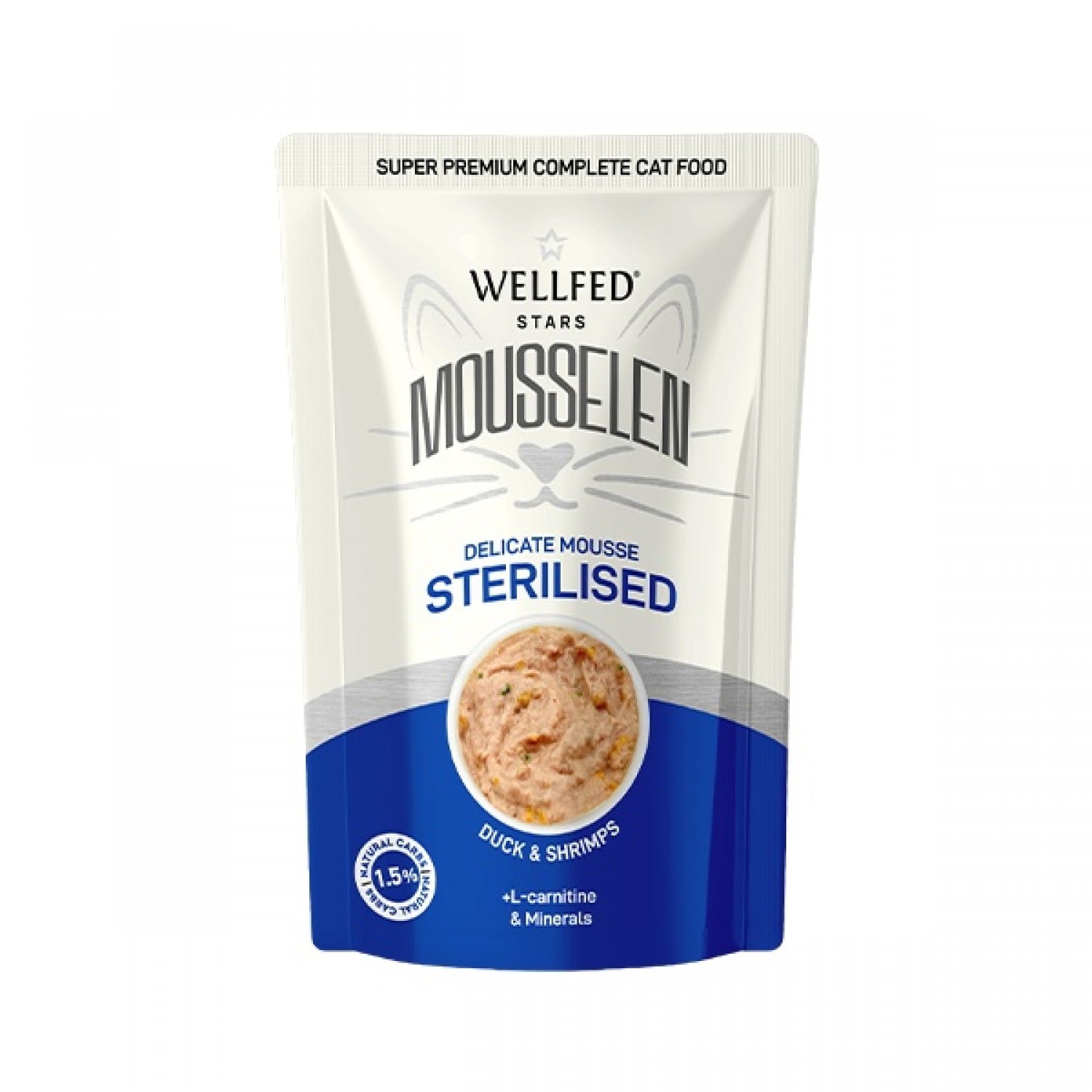Wellfed Mousselen Sterilized Duck & Shrimps 40gr 1 wellfed mousselen papia