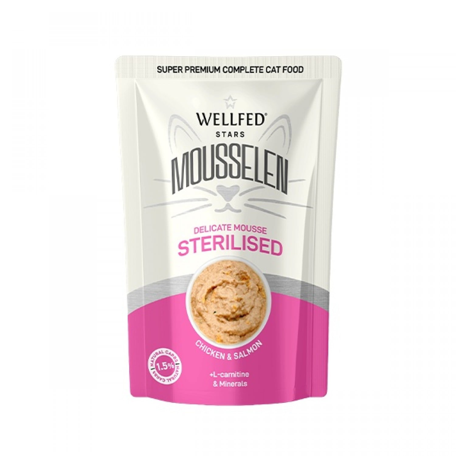 Wellfed Mousselen Sterilized Chicken & Salmon 40gr 1 wellfed mousselen solomos