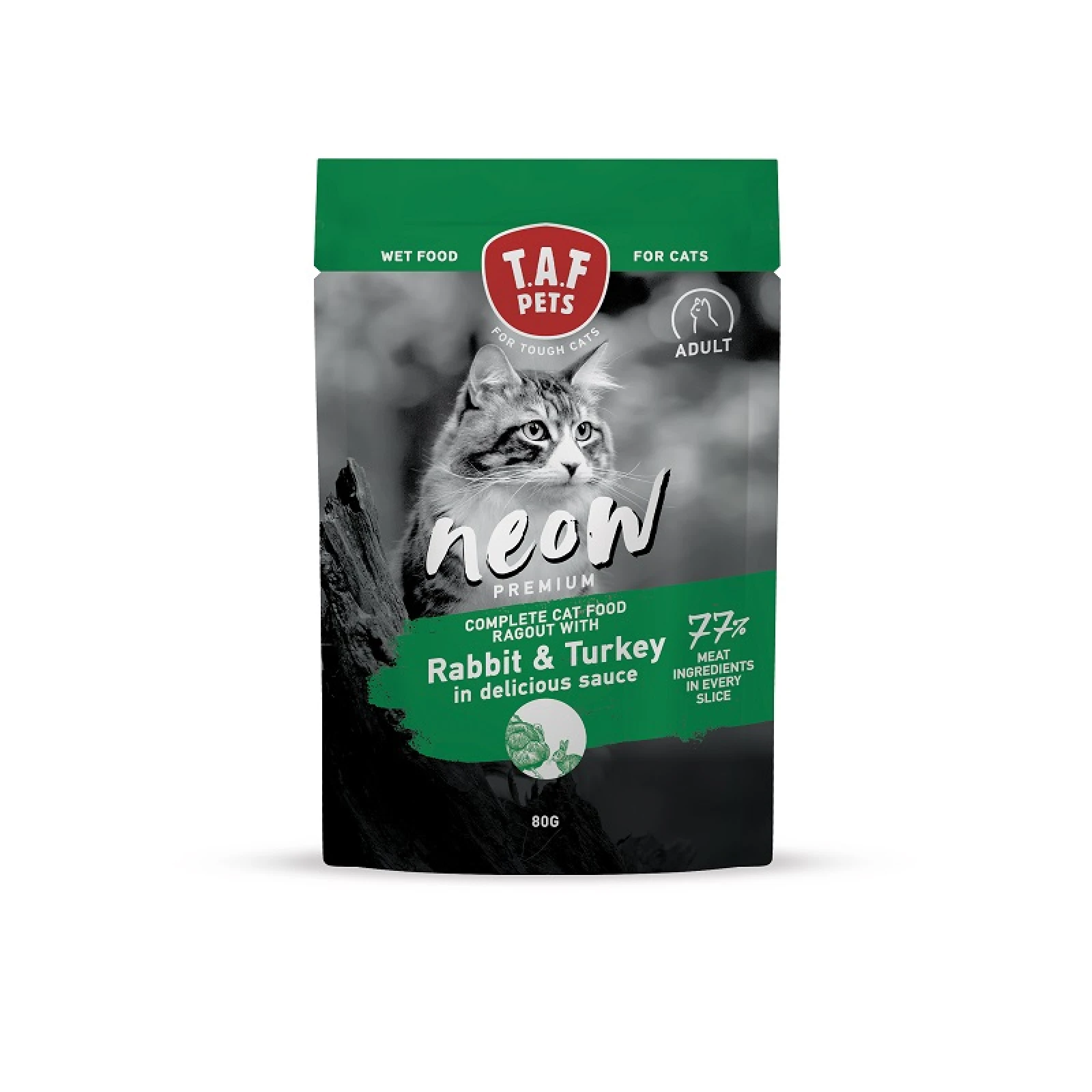 Υγρή Τροφή Γάτας Taf Neow Adult Cat Premium Wet Food Ragout Rabbit & Turkey Κουνέλι & Γαλοπούλα 80gr 1 ygri-trofi-gatas-taf-neow-adult-cat-premium-wet-food-ragout-rabbit-and-turkey-koyneli-and-galopoula